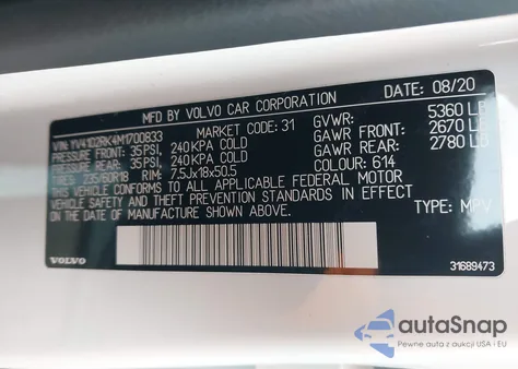 2021 Volvo Xc60 T5 Momentum from USA, damaged, VIN YV4102RK4M1700833